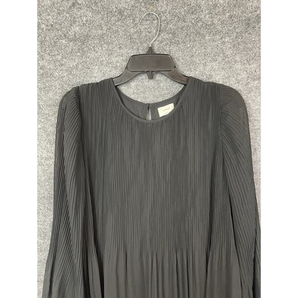 Wilfred Pleated Scoop Neck Keyhole Puff Sleeve Mini Dress Black Size L - Picture 2 of 15